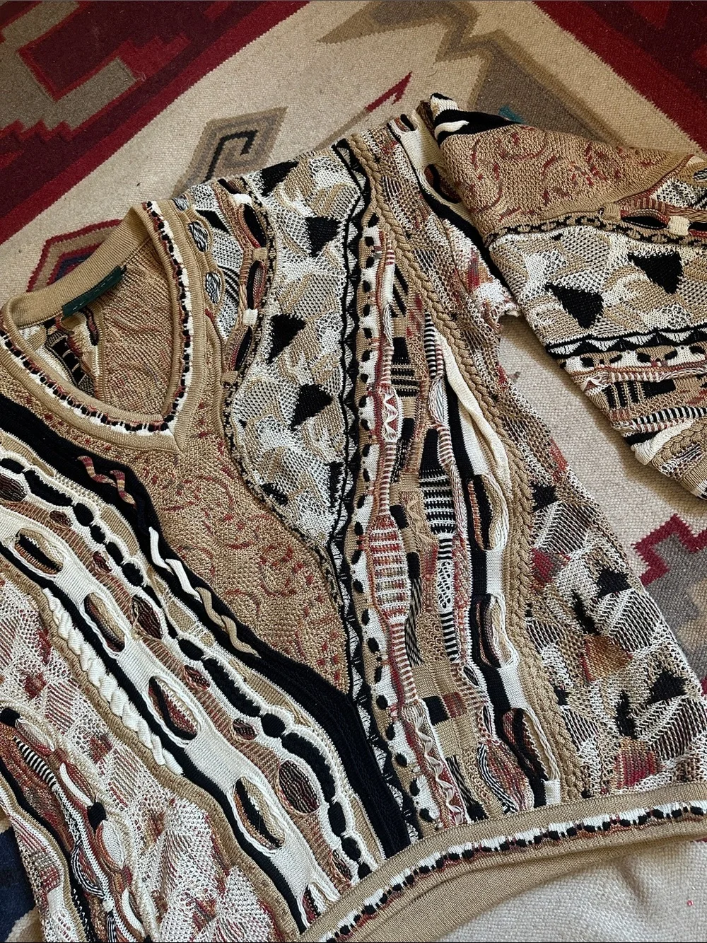 Vintage 80s Tundra Canada Cotton Textural Coogi Look Grandpa Sweater XL